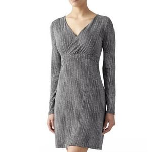 Athleta Wrap it Up Dress Size Small Black White Polka Dot Long Sleeve Womens